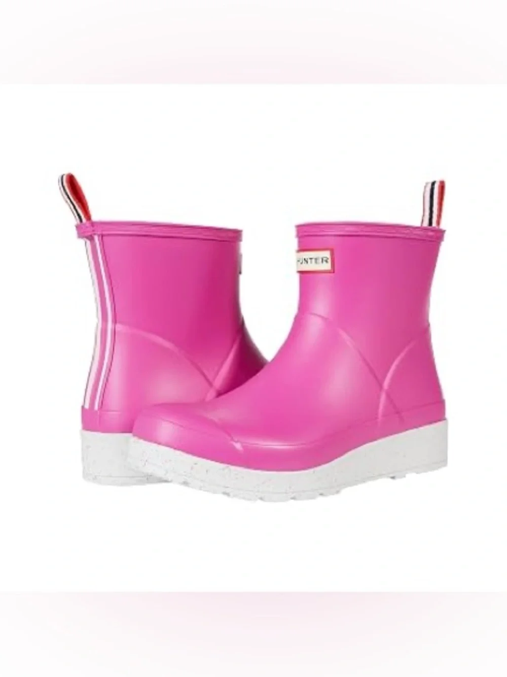Hunter Pink Short Rain Boots with White Soles